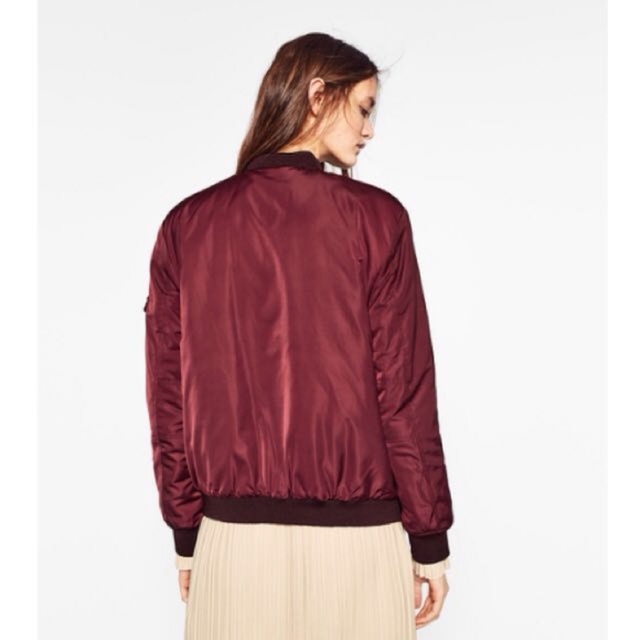 ZARA TRF Outerwear Sateen Bomber Jacket, S, Burgundy, VGUC - Picture 4 of 11